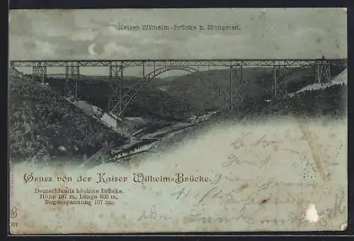 Mondschein-AK Müngsten, Kaiser-Wilhelm-Brücke