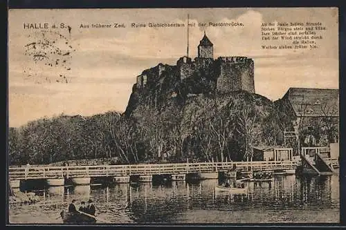 AK Halle a. S., Ruine Giebichenstein mit der Pontonbrücke