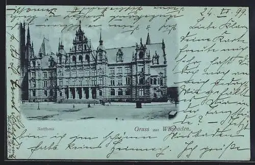 Mondschein-AK Wiesbaden, Partie am Rathaus