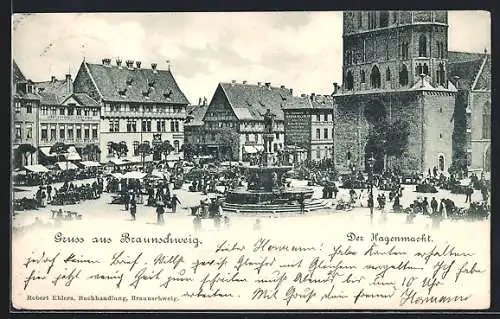 AK Braunschweig, Stände und Brunnen auf dem Hagenmarkt