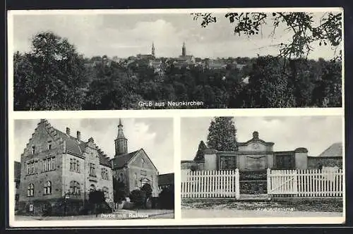 AK Neunkirchen / Baden, Ortspanorama, Rathaus, Kriegerdenkmal