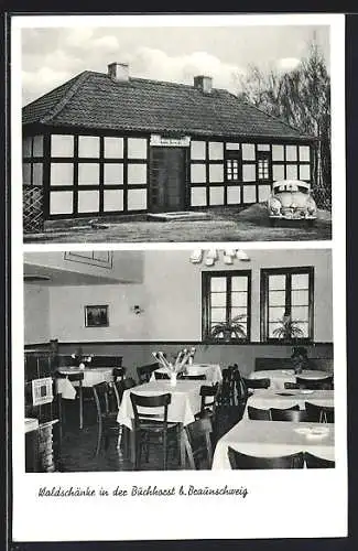 AK Buchhorst b. Braunschweig, Restaurant Waldschenke mit Innenansicht