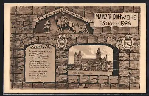 AK Mainz, Domweihe 1928, Sankt Martin Dom, Schutzpatron St. Martinus