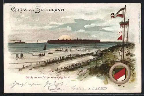 Lithographie Helgoland, Blick von der Düne nach H.