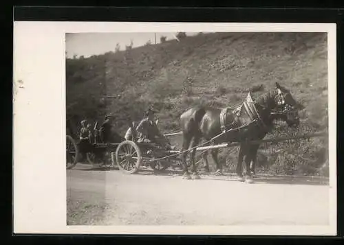 Foto-AK Kleine Gesellschaft auf einem Pferdewagen