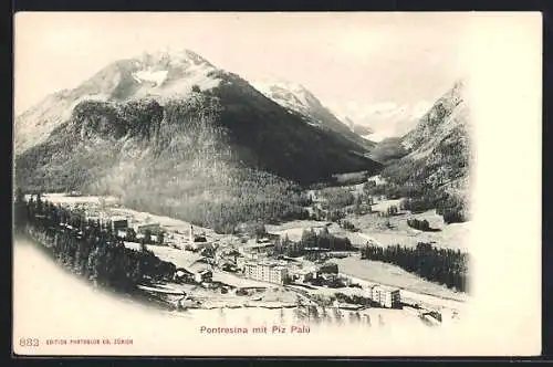 AK Pontresina, Ortsansicht mit Piz Palü