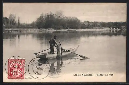 AK Neuchatel, Lac de Neuchatel, Pecheur au filet