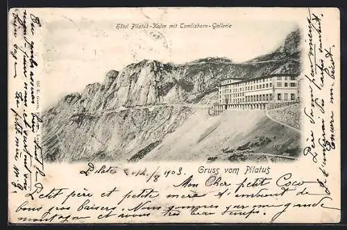 AK Pilatus, Hotel Pilatus-Kulm mit Tomlishorn-Gallerie