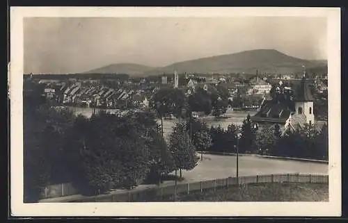 AK Rheinfelden, Ortsansicht mit Fluss, Kirche und Bergpanorama