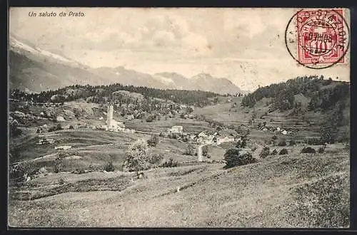 AK Prato, Ortsansicht mit Bergpanorama