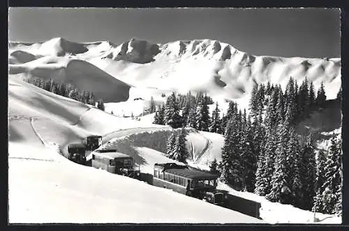 AK Adelboden, Hahnenmoos-Pass, Autoverkehr nach Geils im Winter