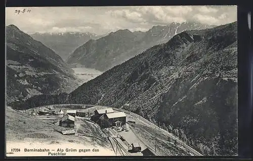 AK Alp Grüm /Berninabahn, Ortsansicht gegen das Puschlav