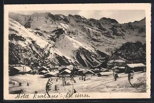 AK Mürren, Ortsansicht mit Grosshorn im Winter