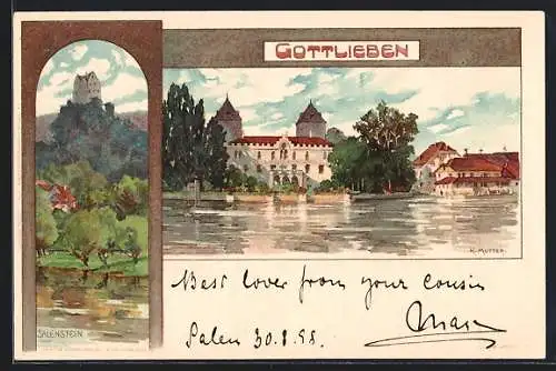 Künstler-AK Gottlieben, Totalansicht mit Salenstein