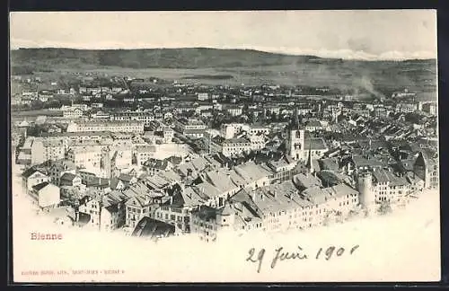 AK Bienne, Ortsansicht mit Marktplatz, Villen und Umgebung, um 1900