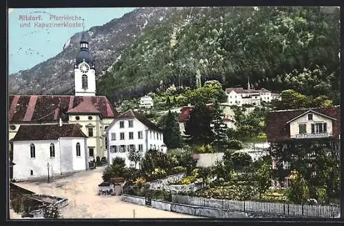AK Altdorf, Partie mit Pfarrkirche und Kapuziner-Kloster