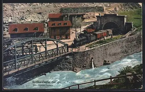 AK Goeschenen, Gotthardbahn am grossen Tunnel