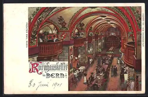 Künstler-AK Bern, Grosser Kornhauskeller, Gäste beim Dinner