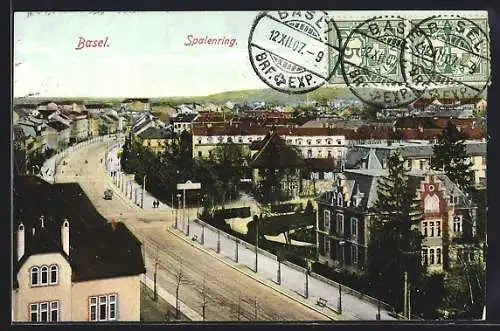 AK Basel, Strasse Spalenring mit Passanten