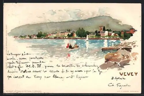 Künstler-AK Fritz Voellmy: Vevey, Ruderer auf dem See