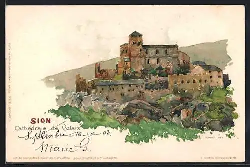 Künstler-AK Fritz Voellmy: Sion, Blick auf die Burg