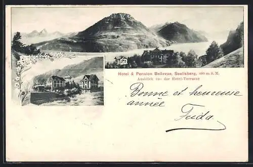 AK Seelisberg, Hotel & Pension Bellevue, Ausblick von der Hotel-Terrasse