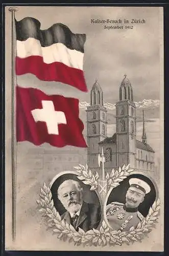 AK Zürich, Kaiser-Besuch 1912 mit Portrait Kaiser Wilhelm II.