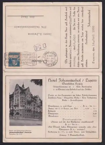 Klapp-AK Luzern, Hotel Johanniterhof, Sempacherstrasse 46, rückseitig Stadtplan