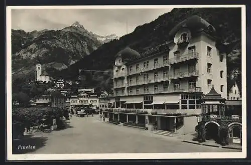 AK Flüelen, Hotel Urnerhof, im Hintergrund Hotel Tell & Post
