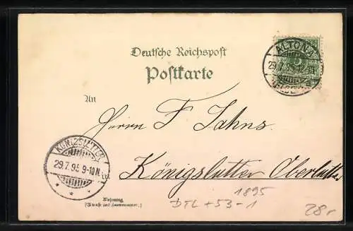 Vorläufer-Lithographie Hamburg-St.Georg, 1895, Feier am Nord-Ostseekanal zum 19.06., Alsterinsel aus der Vogelschau