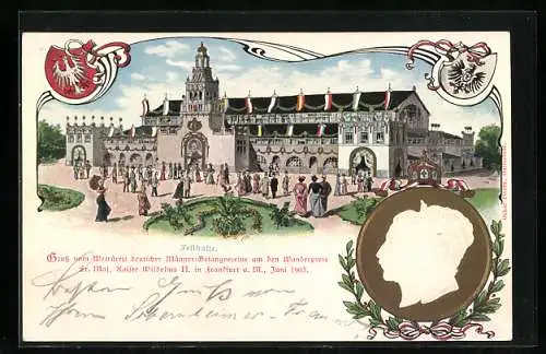 Lithographie Ganzsache PP27C31 /01: Frankfurt, Wettstreit deutscher Männer-Gesangsvereine 1903, Festhalle, Kaiserpaar