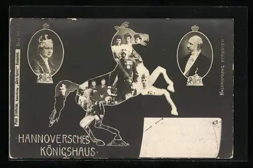AK Hannoversches Königshaus, Fotomontage mit aufbäumendem Pferd