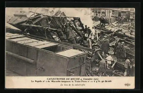 AK Melun, Le lieu de la catastrophe 1913, Eisenbahnkatastrophe