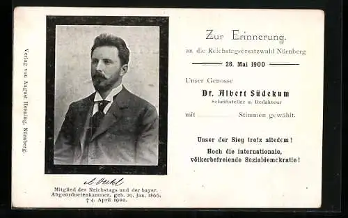 AK Sozialdemokrat Dr. Albert Südekum, Mitglied des Reichstags, Arbeiterbewegung
