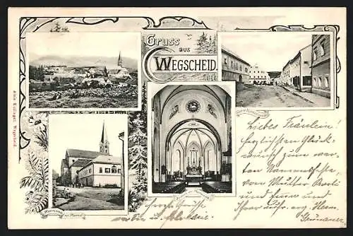 AK Wegscheid / Ndb., Ortsansicht, Obere Marktstrasse, Pfarrkirche