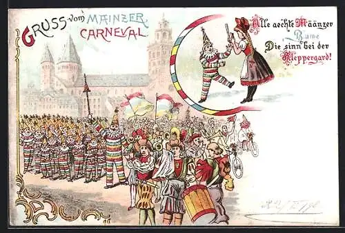 Lithographie Mainz, Carneval, Festumzug der Narren