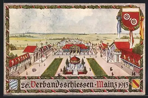 AK Mainz, 26. Verbandsschiessen 1913, Festhalle und Schiesshalle