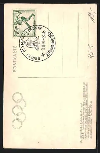 AK Berlin, Olympische Spiele 1936, Sperrwerfer holt Schwung zum Abwurf