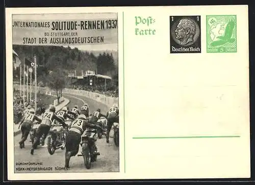 AK Stuttgart, Internationales Solitude-Rennen 1937, Durchführung NSKK-Motorbrigade Südwest, Ganzsache