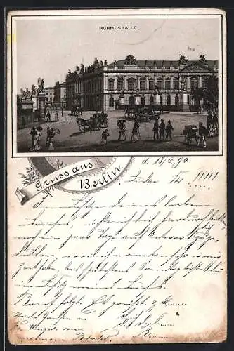 Vorläufer-Lithographie Berlin, 1890, Strassenpartie an der Ruhmeshalle