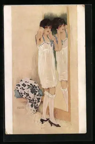 Künstler-AK Raphael Kirchner: junges Fräulein im Negligee