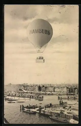 AK Hamburg-Harburg, Ballonflug über den Hamburger Hafen