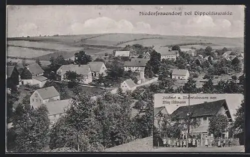 AK Niederfrauendorf, Bäckerei und Materialwaren von M. Ullmann, Teilansicht der Ortschaft