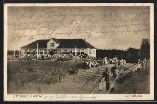 AK Prerow, Gaststätte Dünenhaus mit Besuchern