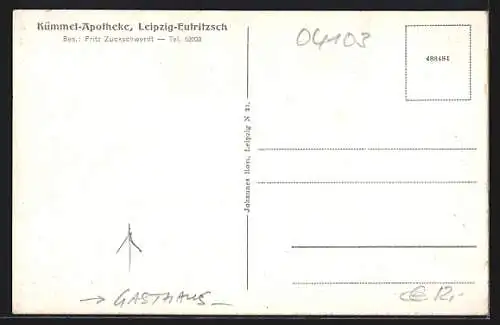 AK Leipzig-Eutritzsch, Gasthaus Kümmel-Apotheke F. Zuckschwerdt, Ansicht von der Strasse