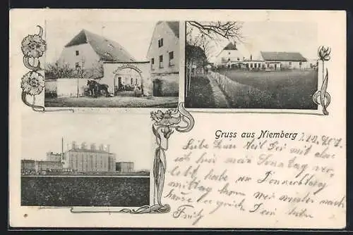 AK Niemberg /Cöthen, Gasthof zu Niemberg, Fabrikanlage, Ortspartie