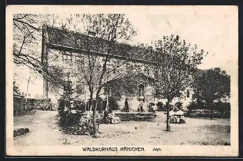 AK Hänichen / Quedlinburg, Waldkurhaus Hänichen, Garten-Idyll mit Gebäude