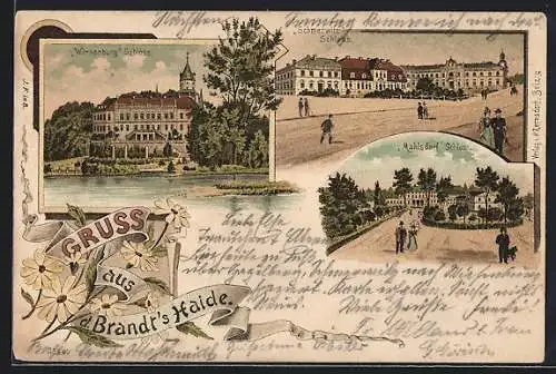 Lithographie Wiesenburg / Mark, Schmerwitz-Schloss, Mahlsdorf-Schloss, Wiesenburg-Schloss