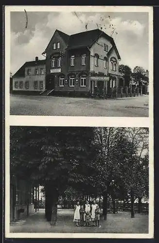 AK Seehausen /Leipzig, Gasthaus Gute Quelle mit Strasse, Garten mit Angestellten