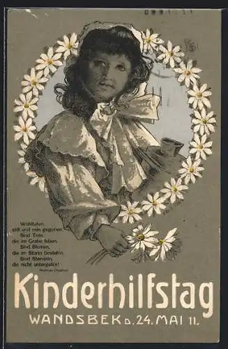 AK Hamburg-Wandsbek, Kinderhilfstag 24. Mai 1911, Mädchen mit Margeriten